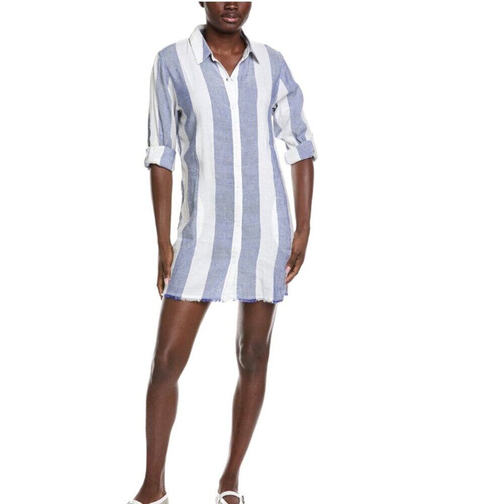 Tommy Bahama Rugby Beach Stripe Linen-Blend Boyfriend Shirt NWT Size M